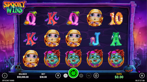 spooky wins Spielautomat Feld mit verschiedenen hochzahlenden Symbolen